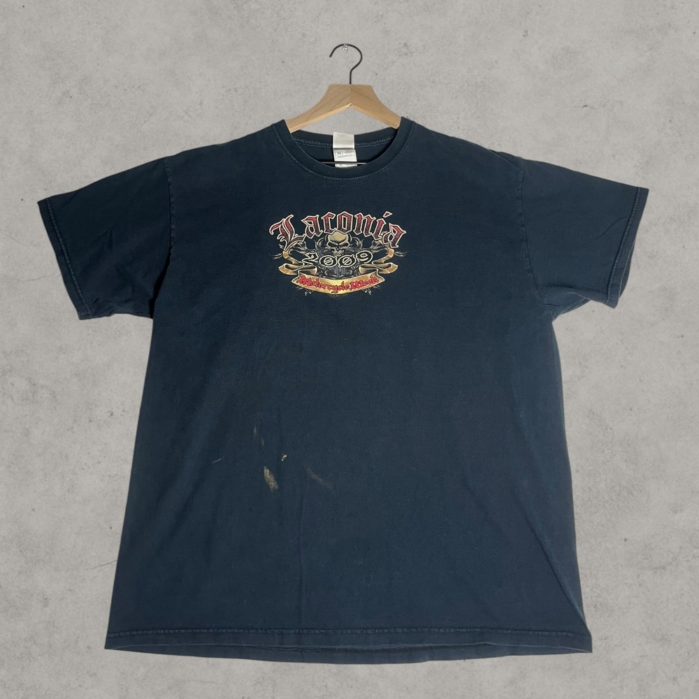 Gildan Laconia Motorcycle Week 2009 T Shirt Mens XL Black Biker Rally Y2K Tee